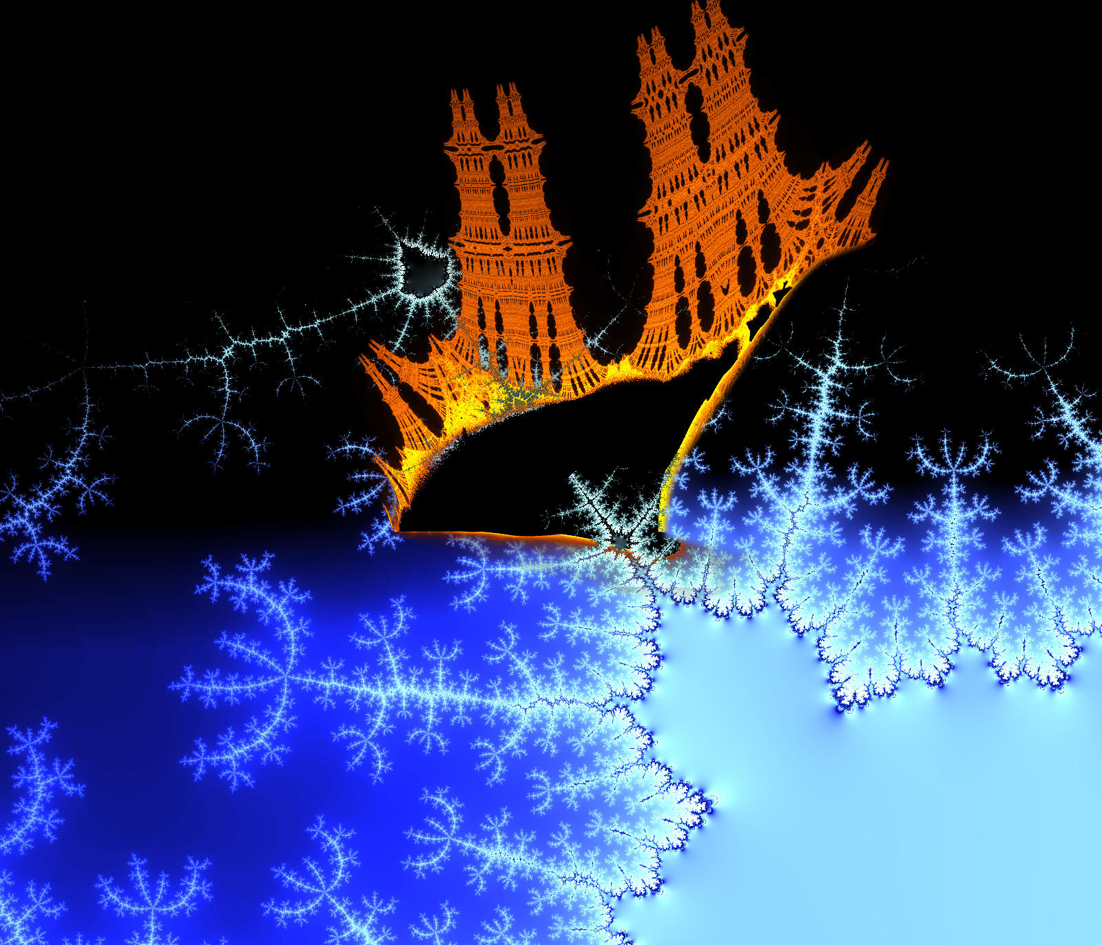 An image of the Burning ship fractal, sinking after it crashed into a Mandelbrot iceberg.